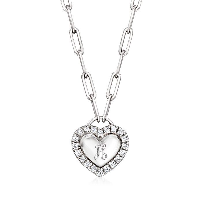 .15 ct. t.w. Diamond Personalized Heart Paper Clip Link Necklace in Sterling Silver