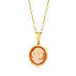 Italian Orange Shell Cameo Pendant Necklace with 3.5mm Cultured Pearls in 18kt Gold Over Sterling
