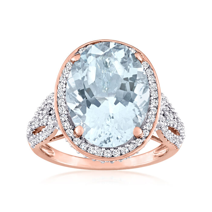 30.00 Carat Aquamarine Ring with .92 ct. t.w. Diamonds in 14kt Rose Gold