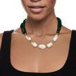 24x13mm Cultured Baroque Pearl and 190.00 ct. t.w. Emerald Bead Necklace in 18kt Gold Over Sterling 18-inch
