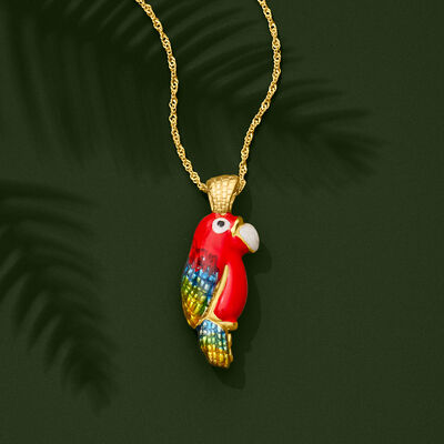 Italian Multicolored Enamel Parrot Pendant Necklace in 18kt Gold Over Sterling