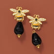 Italian Multi-Gemstone and Black Enamel Removable Bee Drop Earrings in 18kt Gold Over Sterling