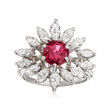 C. 2000 Vintage 1.41 Carat Pink Tourmaline and 1.50 ct. t.w. Diamond Cocktail Ring in 14kt White Gold