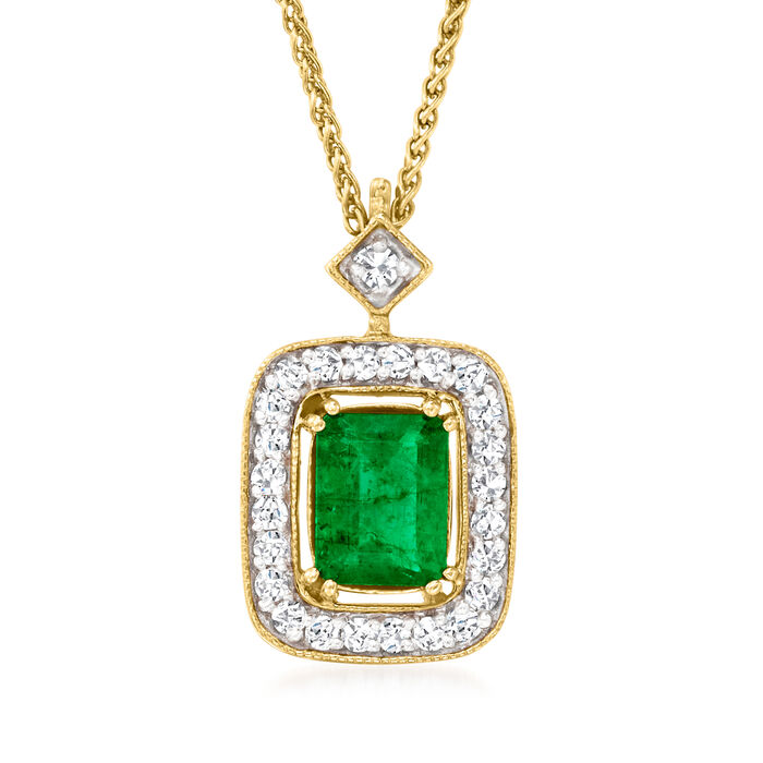 1.60 Carat Emerald Pendant Necklace with .38 ct. t.w. Diamonds in 14kt Yellow Gold