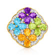 6.30 ct. t.w. Multi-Gemstone Floral Ring in 18kt Gold Over Sterling