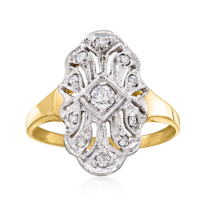 C. 1980 Vintage .15 ct. t.w. Diamond Filigree Ring in 14kt Two-Tone Gold