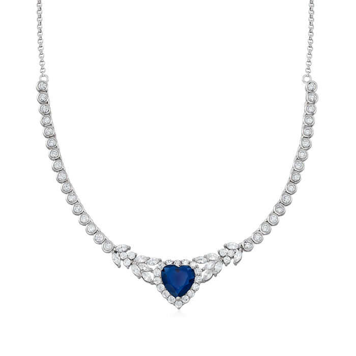 7.25 Carat Simulated Sapphire and 6.22 ct. t.w. CZ Heart Necklace in Sterling Silver