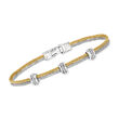 ALOR Yellow and Gray Stainless Steel Cable Bangle Bracelet with .13 ct. t.w. Diamond Stations in 18kt White Gold