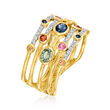1.10 ct. t.w. Multicolored Sapphire and .12 ct. t.w. Diamond Ring in 14kt Yellow Gold