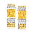 4.00 ct. t.w. Citrine and 1.90 ct. t.w. Green Garnet C-Hoop Earrings with 1.40 ct. t.w. Yellow Sapphires and 1.05 ct. t.w. Diamonds in 14kt White Gold