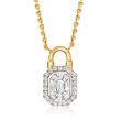 C. 1990 Vintage .54 ct. t.w. Diamond Padlock Necklace in 18kt Two-Tone Gold