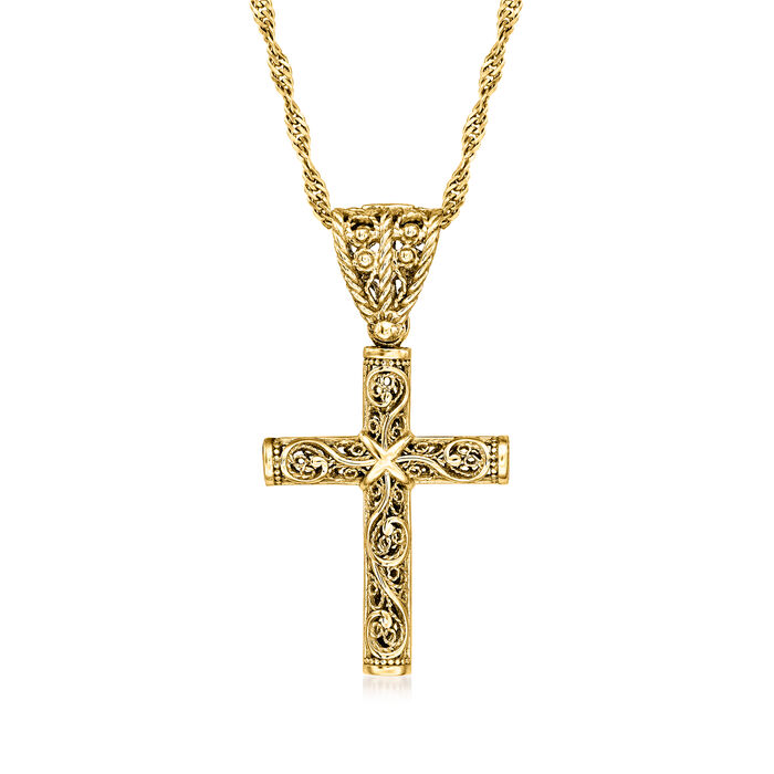 18kt Gold Over Sterling Filigree Cross Pendant Necklace