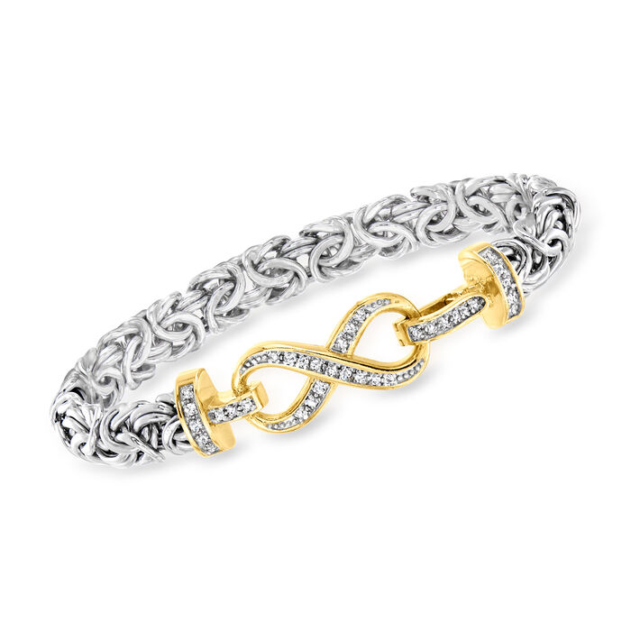 .35 ct. t.w. Diamond Infinity Symbol Byzantine Bracelet in Two-Tone Sterling Silver