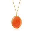 C. 1960 Vintage Red Carnelian Pendant Necklace in 14kt Yellow Gold