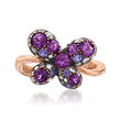 C. 1980 Vintage Crivelli 1.35 ct. t.w. Multi-Gemstone and .30 ct. t.w. Diamond Butterfly Ring in 18kt Rose Gold