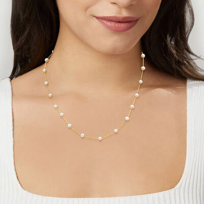 4-5mm Cultured Pearl Station Necklace in 10kt Yellow Gold