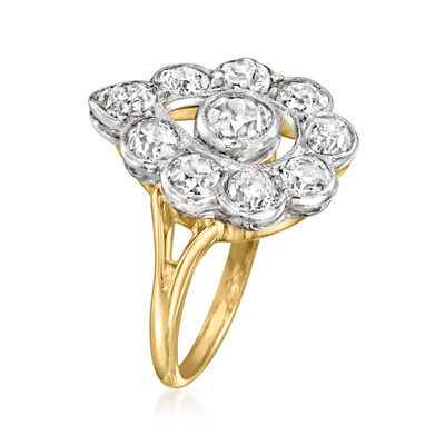 C. 1980 Vintage 1.35 ct. t.w. Diamond Teardrop Cluster Ring in Platinum and 14kt Yellow Gold