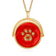 Red Enamel Paw Print Reversible Pendant Necklace with CZ Accents in 18kt Gold Over Sterling Silver
