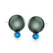 Cultured Tahitian Pearl and 1.70 ct. t.w. London Blue Topaz Earrings in Sterling Silver