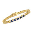 C. 1980 Vintage 1.30 ct. t.w. Sapphire and .75 ct. t.w. Diamond Omega Bracelet in 18kt Yellow Gold