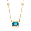 1.90 Carat London Blue Topaz Necklace with Diamond Accent Stations in 14kt Yellow Gold