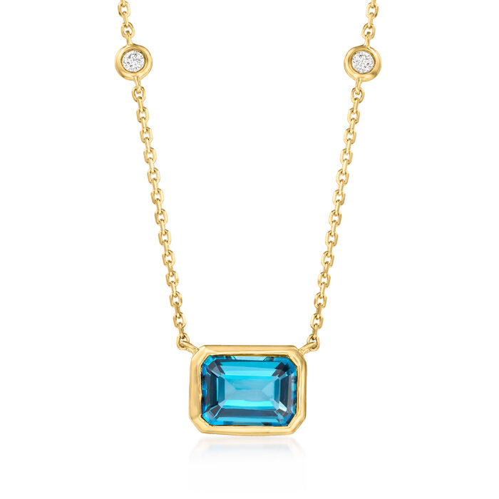1.90 Carat London Blue Topaz Necklace with Diamond Accent Stations in 14kt Yellow Gold