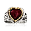 4.00 Carat Garnet Heart Ring in Sterling Silver and 14kt Yellow Gold
