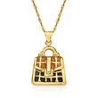 Italian Brown Glitter and Black Enamel Purse Pendant Necklace in 18kt Gold Over Sterling