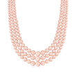 6-12mm Pink Shell Pearl Three-Strand Necklace with Sterling Silver