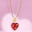 Italian Red and Gold Murano Glass Heart Necklace in 18kt Gold Over Sterling