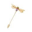 .80 Carat Amethyst and .10 ct. t.w. Garnet Dragonfly Stick Pin with Diopside Accents in 18kt Gold Over Sterling