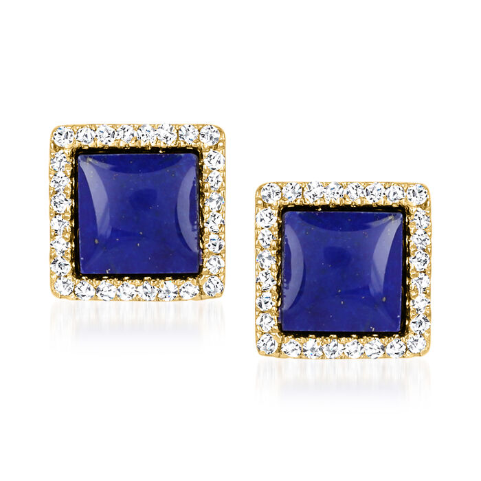 Lapis and .14 ct. t.w. Diamond Square Earrings in 14kt Yellow Gold