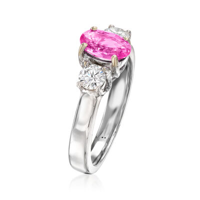 C. 1990 Vintage .95 Carat Pink Sapphire and .40 ct. t.w. Diamond Ring in 14kt White Gold