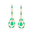 3.20 ct. t.w. Emerald and .48 ct. t.w. Diamond Pear-Shaped Drop Earrings in 14kt Yellow Gold