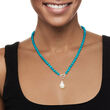 12-13mm Cultured Baroque Pearl and 6mm Turquoise Bead Necklace with Sterling Silver 18-inch