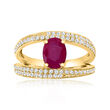1.70 Carat Ruby Open-Space Ring with .66 ct. t.w. Diamonds in 14kt Yellow Gold