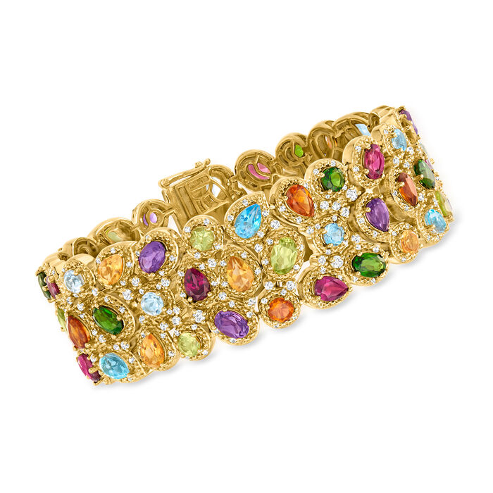 25.10 ct. t.w. Multi-Gemstone Three-Row Bracelet in 18kt Gold Over Sterling