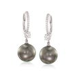 Mikimoto 11mm A+ Black South Sea Pearl and Diamond Drop Earrings in 18kt White Gold