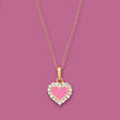 Child's Pink Enamel Heart Pendant Necklace with CZ Accents in 14kt Yellow Gold