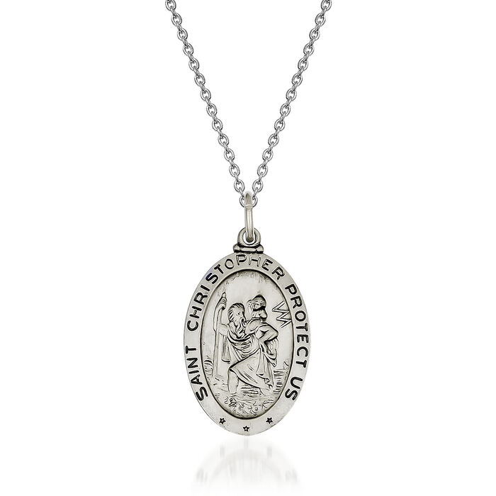 Sterling Silver St. Christopher Baseball Medal Necklace. 18&quot;