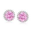3.80 ct. t.w. Simulated Pink Sapphire and .30 ct. t.w. CZ Stud Earrings in Sterling Silver