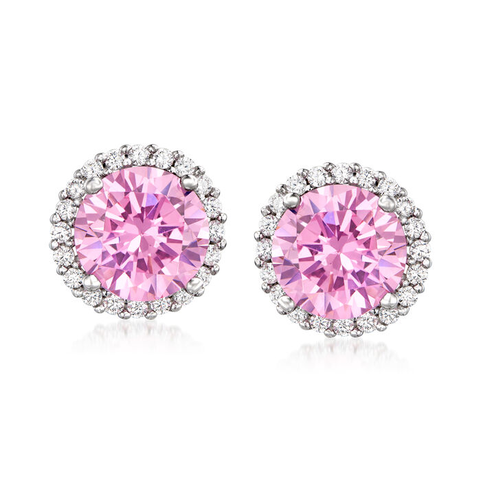 3.80 ct. t.w. Simulated Pink Sapphire and .30 ct. t.w. CZ Stud Earrings in Sterling Silver