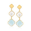 Italian Mother-of-Pearl and 5.00 ct. t.w. Aquamarine Clover Drop Earrings in 14kt Yellow Gold
