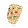 C. 1970 Vintage Honeycomb Styled Ring with Multicolored Enamel in 14kt Yellow Gold