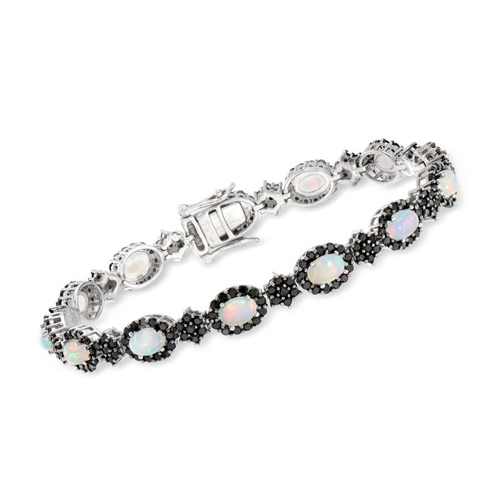 Ethiopian Opal and 5.00 ct. t.w. Black Spinel Floral Bracelet in Sterling Silver