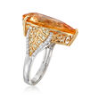 11.00 Carat Yellow Topaz and .42 ct. t.w. Diamond Pear-Shaped Ring in 18kt Two-Tone Gold