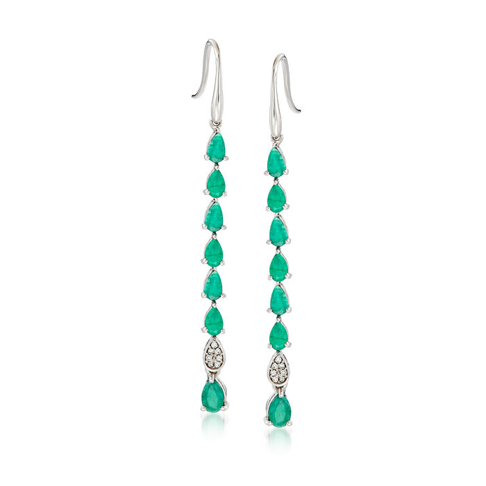 3.20 ct. t.w. Emerald Drop Earrings with Diamond Accents in Sterling Silver