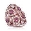 2.20 ct. t.w. White Zircon and 1.20 ct. t.w. Pink Sapphire Ring in 18kt Rose Gold Over Sterling Silver