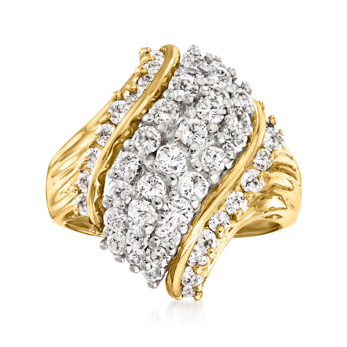 C. 1980 Vintage 1.96 ct. t.w. Diamond Swirl Cocktail Ring in 14kt Yellow Gold