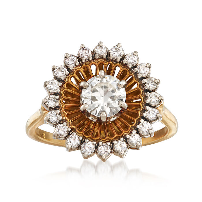 C. 1970 Vintage 1.00 ct. t.w. Diamond Halo Ring in 18kt Yellow Gold